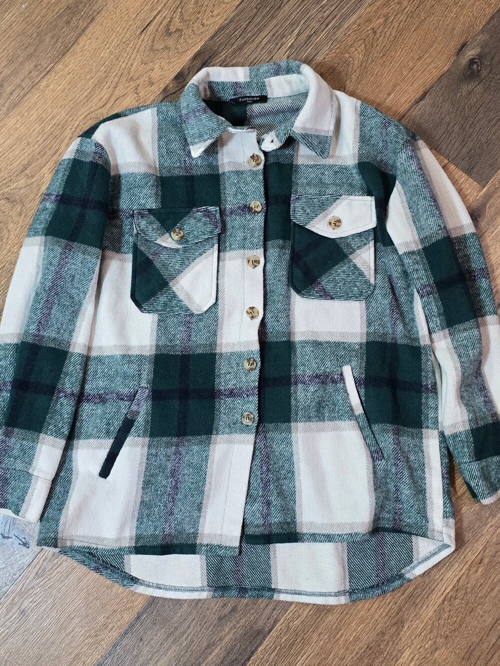 Finkitribe Womens Small Green Plaid Button-Up Jacket